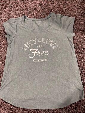 Lucky Brand 'Luck & Love Are Free' Green Graphic Tee Women’s Large SOFT